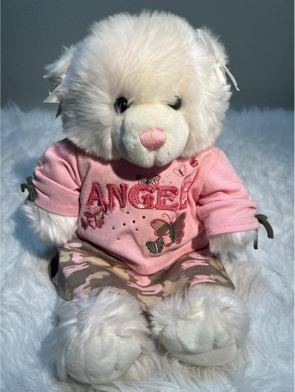 Pink & White Plush Build A Bear With Pink “Angel” Camo Outfit